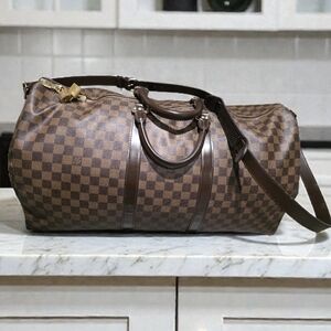 USED Louis Vuitton Damier Ebene Keepall Bandouliere 55 Travel Bag AUTHENTIC